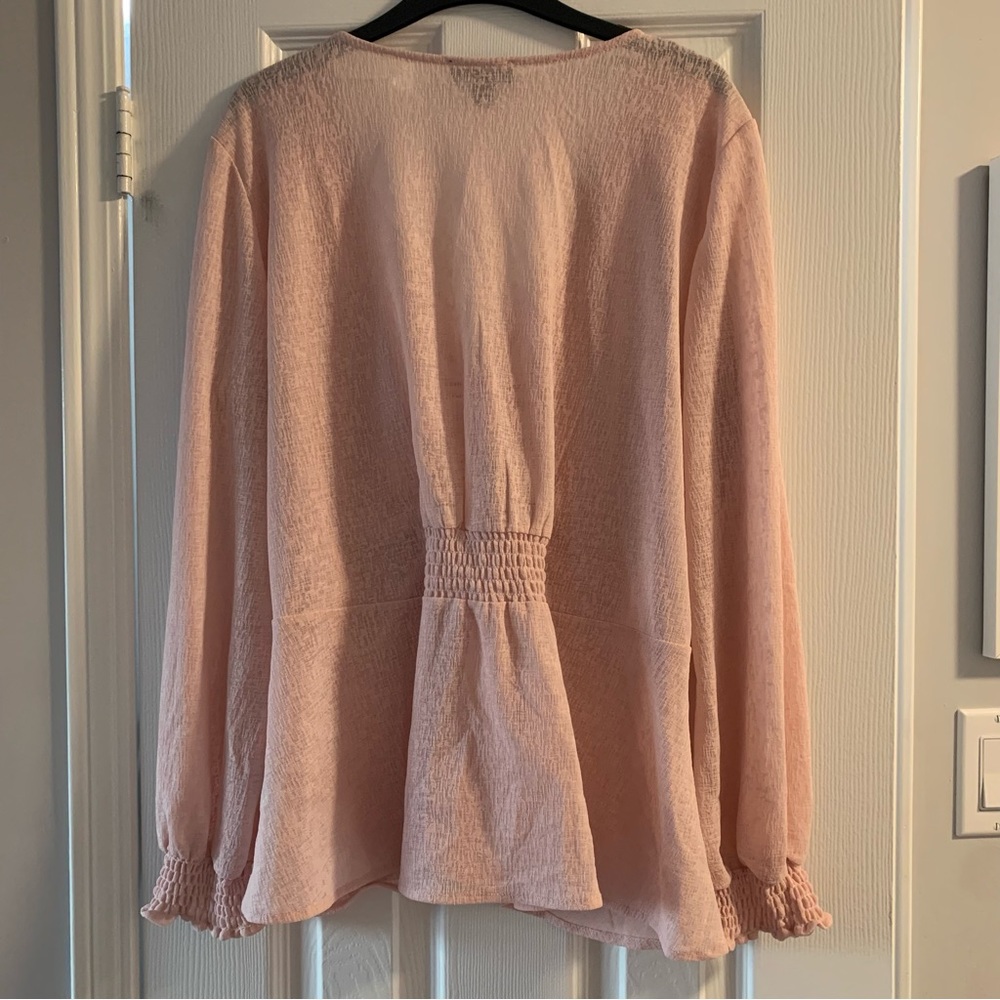 Le Chateau Pink Rouched Long Sleeve Top - Picture 5 of 9